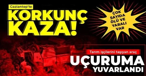 Gaziantep'te feci kaza!  Minibüs uçuruma yuvarlandı