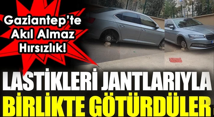 Otomobilin lastiklerini jantlarıyla birlikte çaldılar