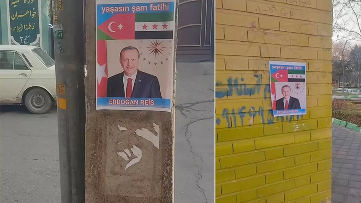 ''Şam Fatihi Erdoğan''... İran'ın sokaklarına asıldı